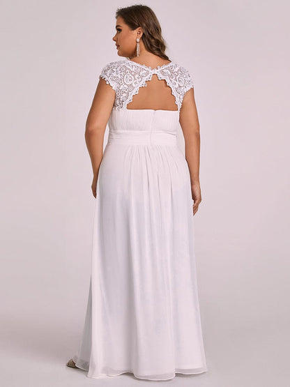 Custom Size Elegant Maxi Long Lace Cap Sleeve Bridesmaid Dress #color_White