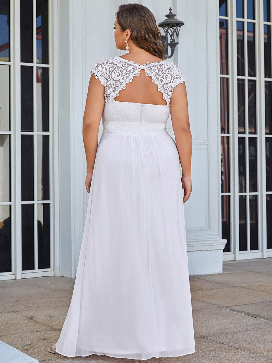 Custom Size Elegant Maxi Long Lace Cap Sleeve Bridesmaid Dress #color_White