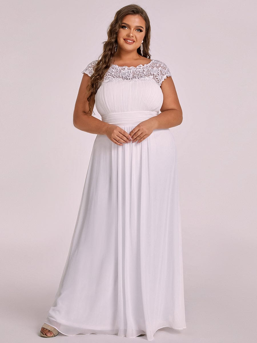 Custom Size Elegant Maxi Long Lace Cap Sleeve Bridesmaid Dress #color_White