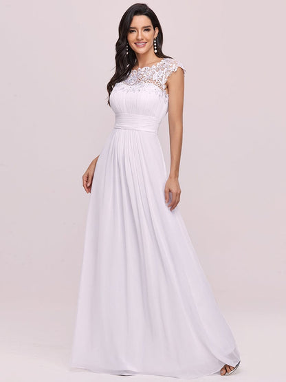 Maxi Lace Cap Sleeve Long Formal Evening Dress #color_White 