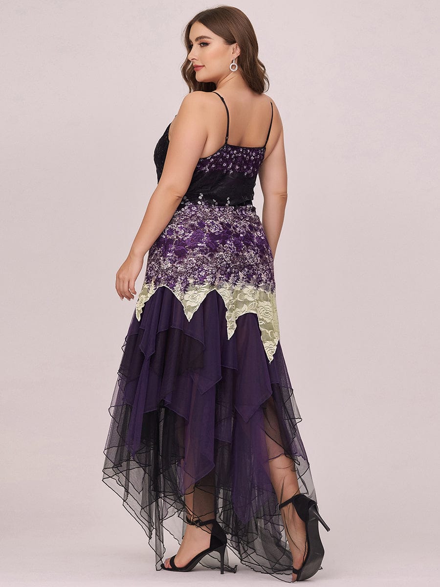 Women's V Neck Multi Color Asymmetrical Hems Prom Dress #color_Dark Purple