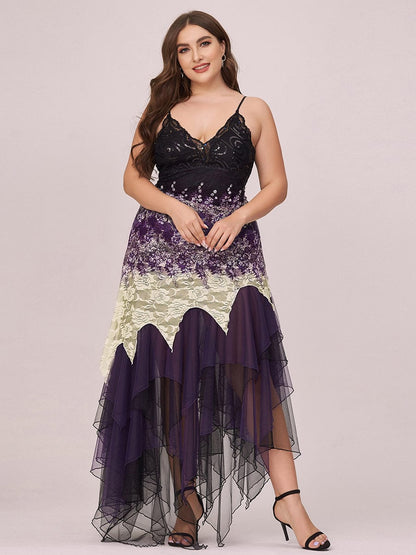 Women's V Neck Multi Color Asymmetrical Hems Prom Dress #color_Dark Purple