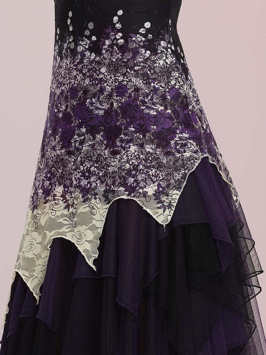 Women's V Neck Multi Color Asymmetrical Hems Prom Dress #color_Dark Purple