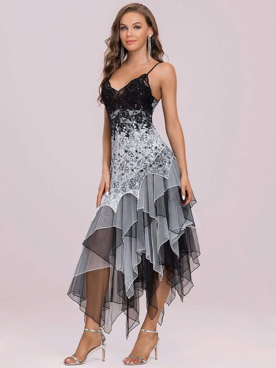 Women's V Neck Multi Color Asymmetrical Hems Prom Dress #color_White 