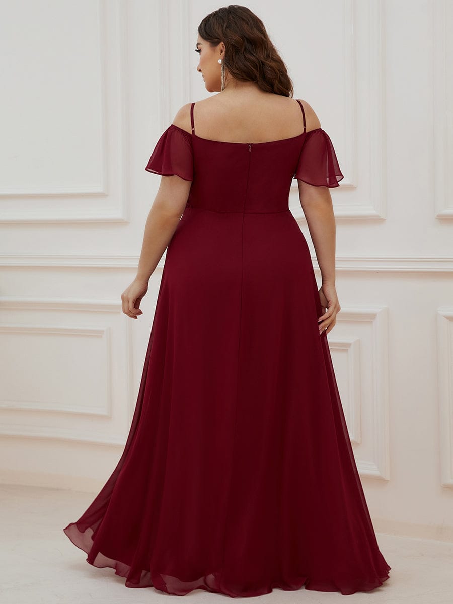 Plus Size Sexy High Slit Long Formal Evening Dresses #color_Burgundy 