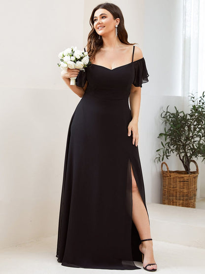 Plus Size Sexy High Slit Long Formal Evening Dresses #color_Black 