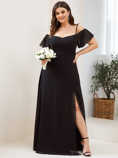 Plus Size Sexy High Slit Long Formal Evening Dresses #color_Black 