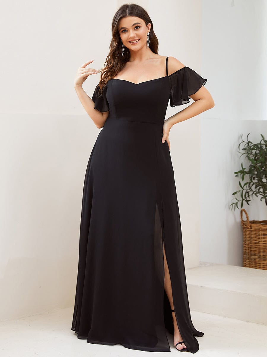 Plus Size Sexy High Slit Long Formal Evening Dresses #color_Black 