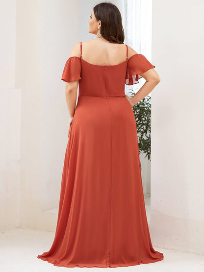 Plus Size Sexy High Slit Long Formal Evening Dresses #color_Burnt Orange 