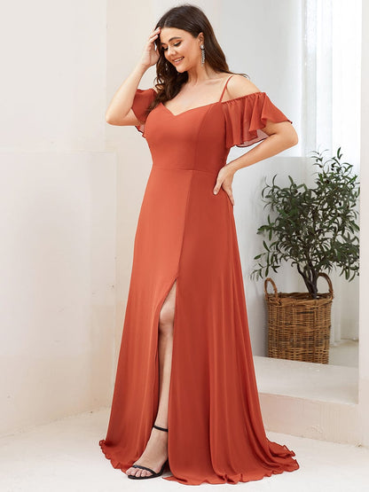 Plus Size Sexy High Slit Long Formal Evening Dresses #color_Burnt Orange 