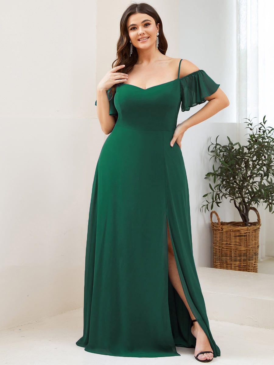 Plus Size Sexy High Slit Long Formal Evening Dresses #color_Dark Green