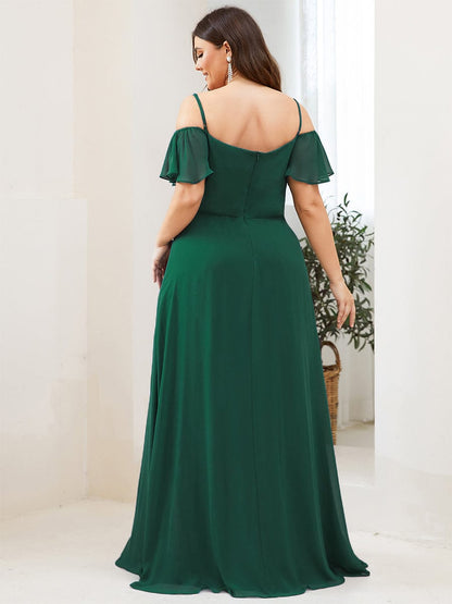 Plus Size Sexy High Slit Long Formal Evening Dresses #color_Dark Green