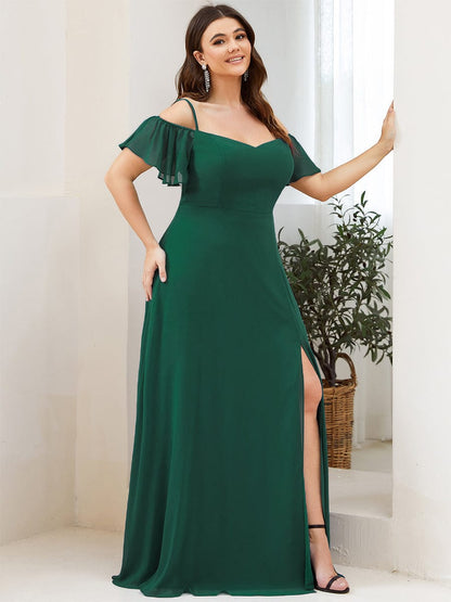 Plus Size Sexy High Slit Long Formal Evening Dresses #color_Dark Green