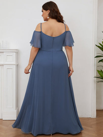 Plus Size Cold Shoulder Formal Bridesmaid Dress with Side Slit #color_Dusty Navy 