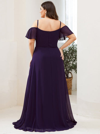 Plus Size Sexy High Slit Long Formal Evening Dresses #color_Dark Purple