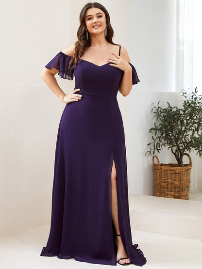 Plus Size Sexy High Slit Long Formal Evening Dresses #color_Dark Purple