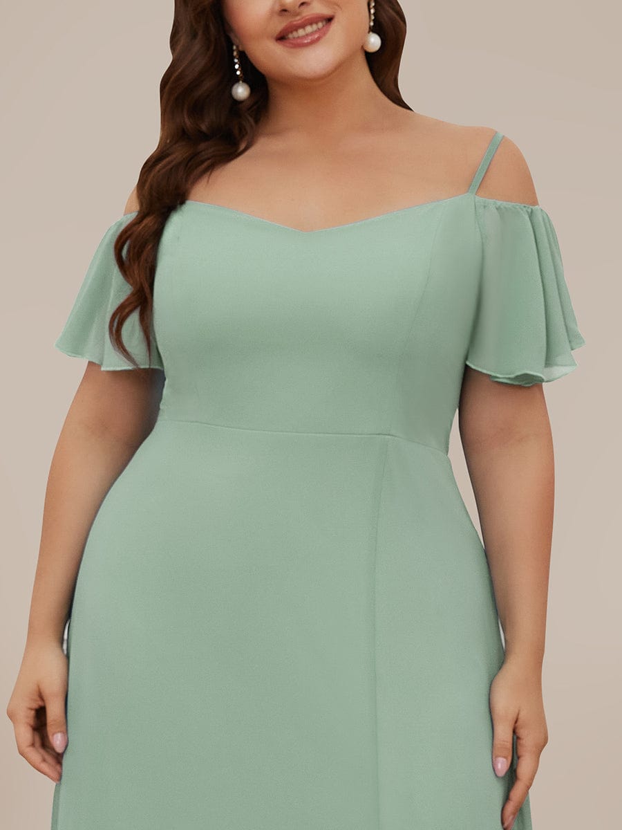 Plus Size Cold Shoulder Formal Bridesmaid Dress with Side Slit #color_Mint Green