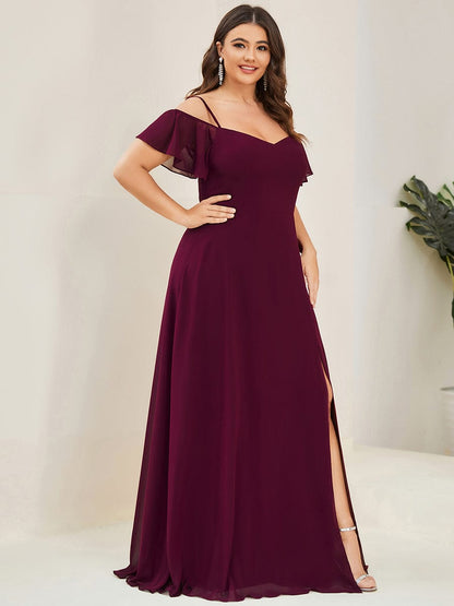 Plus Size Cold Shoulder Formal Bridesmaid Dress with Side Slit #color_Mulberry