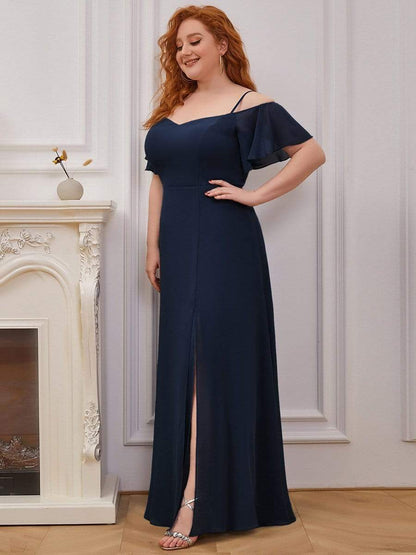 Plus Size Sexy High Slit Long Formal Evening Dresses #color_Navy Blue 