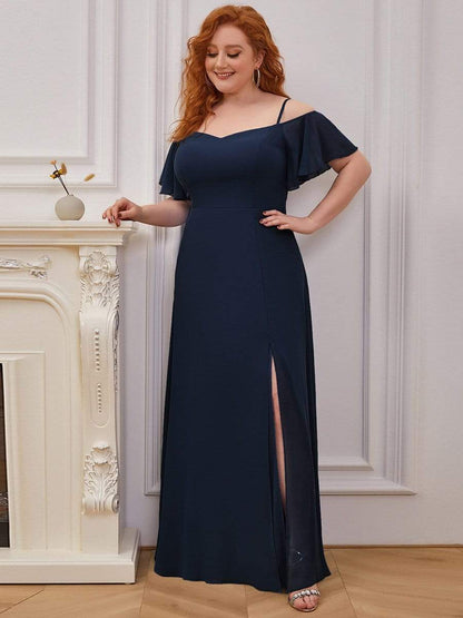 Plus Size Sexy High Slit Long Formal Evening Dresses #color_Navy Blue 