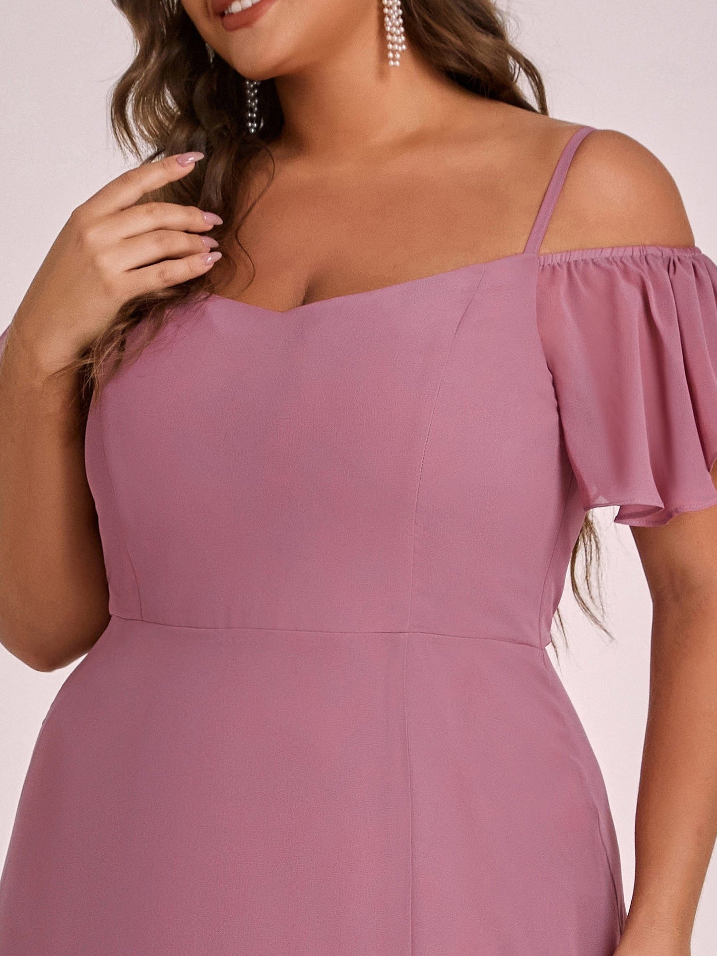 Chiffon Off-The-Shoulder Side Slit Bridesmaid Dress with sleeves #color_Purple Orchid 