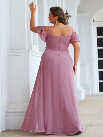 Chiffon Off-The-Shoulder Side Slit Bridesmaid Dress with sleeves #color_Purple Orchid 