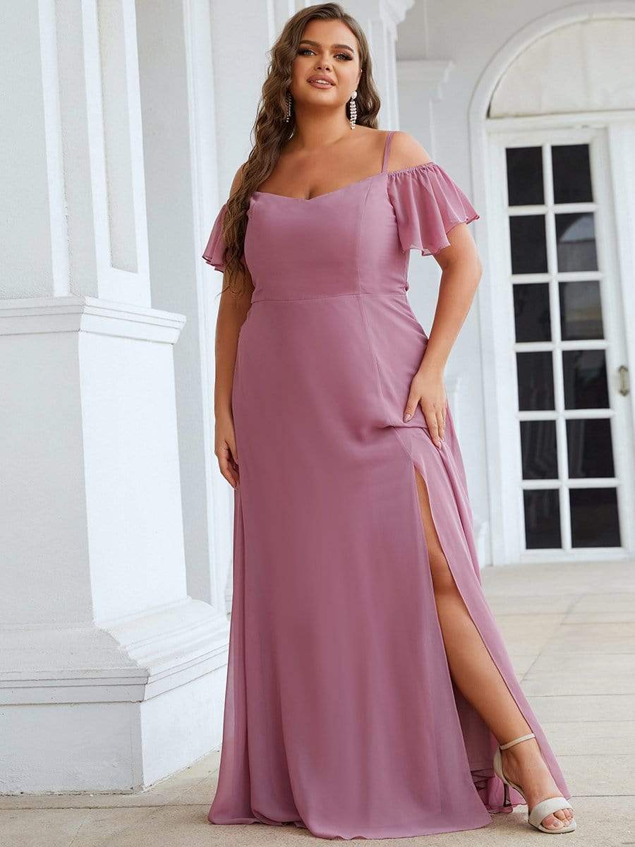 Plus Size Sexy High Slit Long Formal Evening Dresses #color_Purple Orchid 