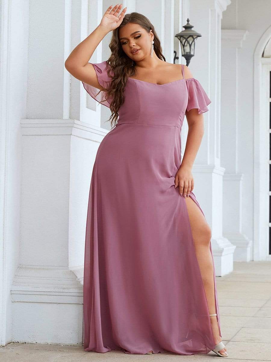 Plus Size Sexy High Slit Long Formal Evening Dresses #color_Purple Orchid 