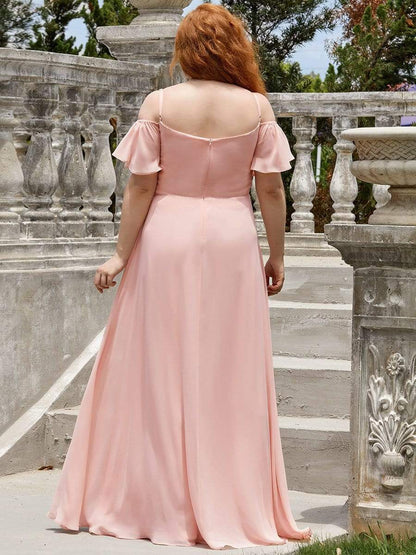 Plus Size Sexy High Slit Long Formal Evening Dresses #color_Pink 