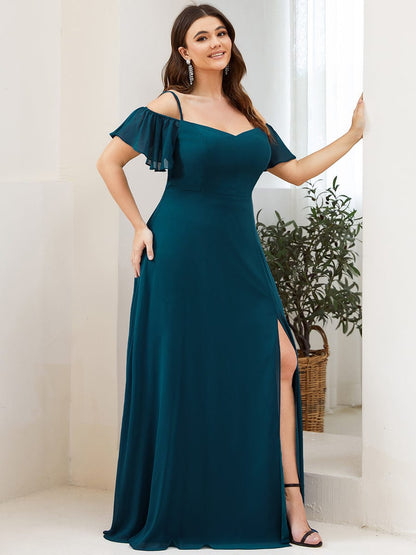 Plus Size Sexy High Slit Long Formal Evening Dresses #color_Teal 