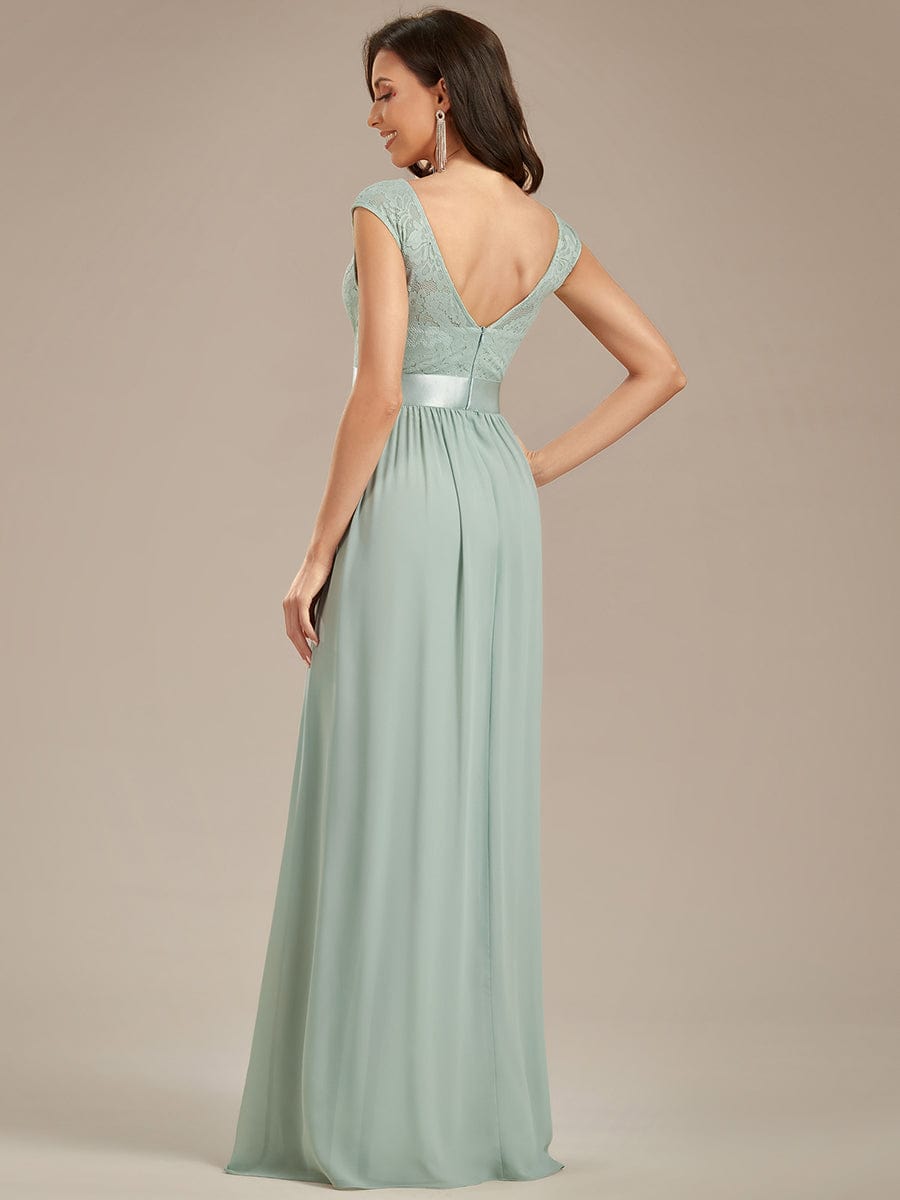 Custom Size Classic Round Neck V Back Lace Bodice Bridesmaid Dress #color_Mint Green