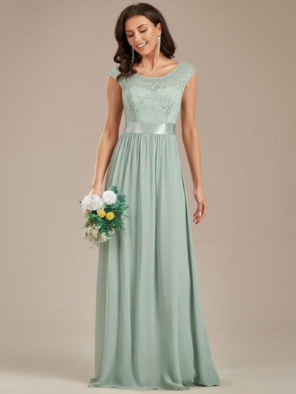 Classic Round Neck Backless Lace Bodice Bridesmaid Dress #color_Mint Green