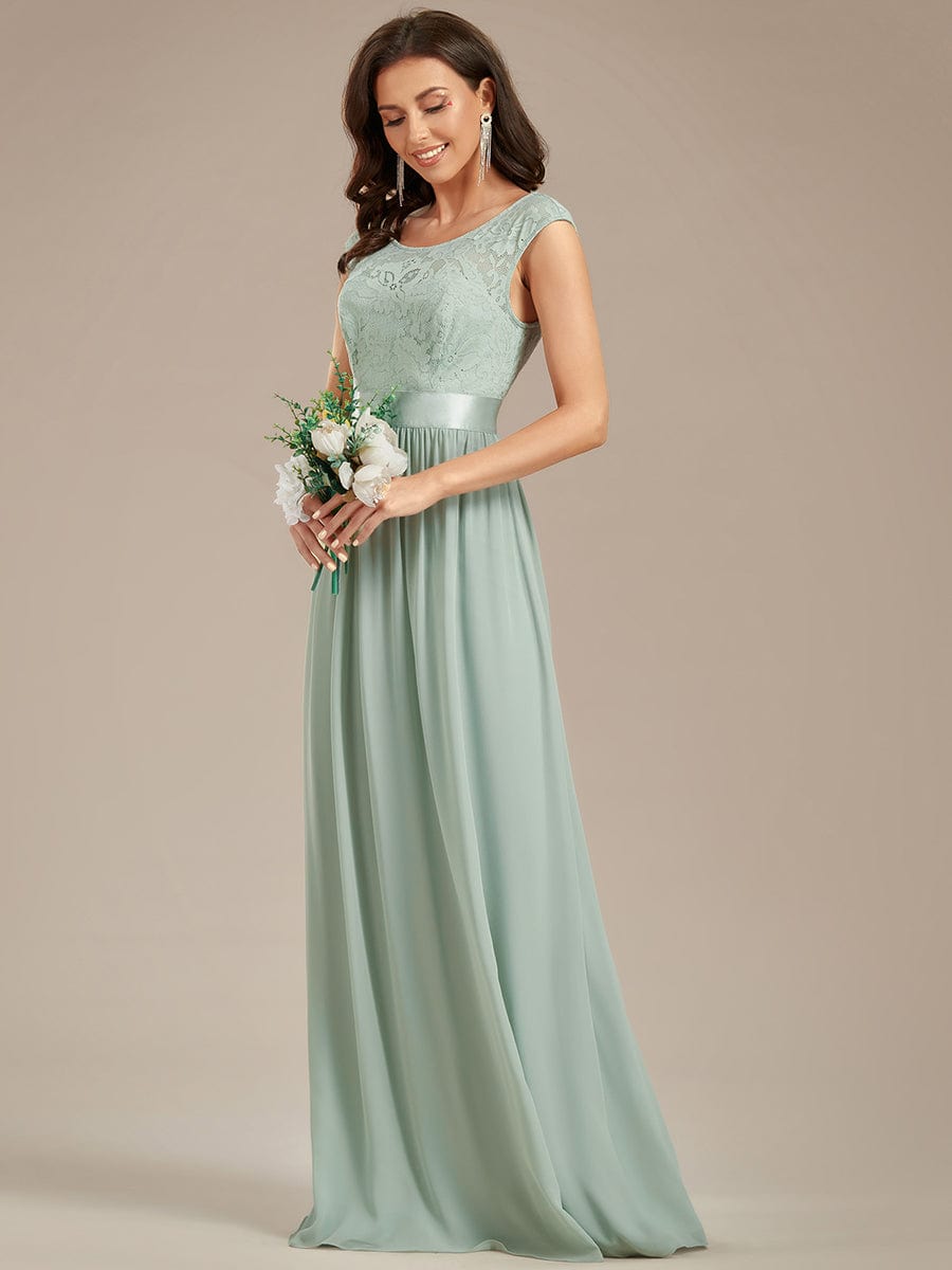 Classic Round Neck Backless Lace Bodice Bridesmaid Dress #color_Mint Green