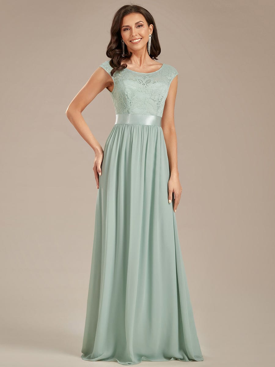 Classic Round Neck Backless Lace Bodice Bridesmaid Dress #color_Mint Green