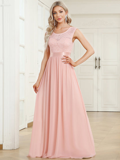 V Back Belted Lace & Chiffon Wholesale Bridesmaid Dresses