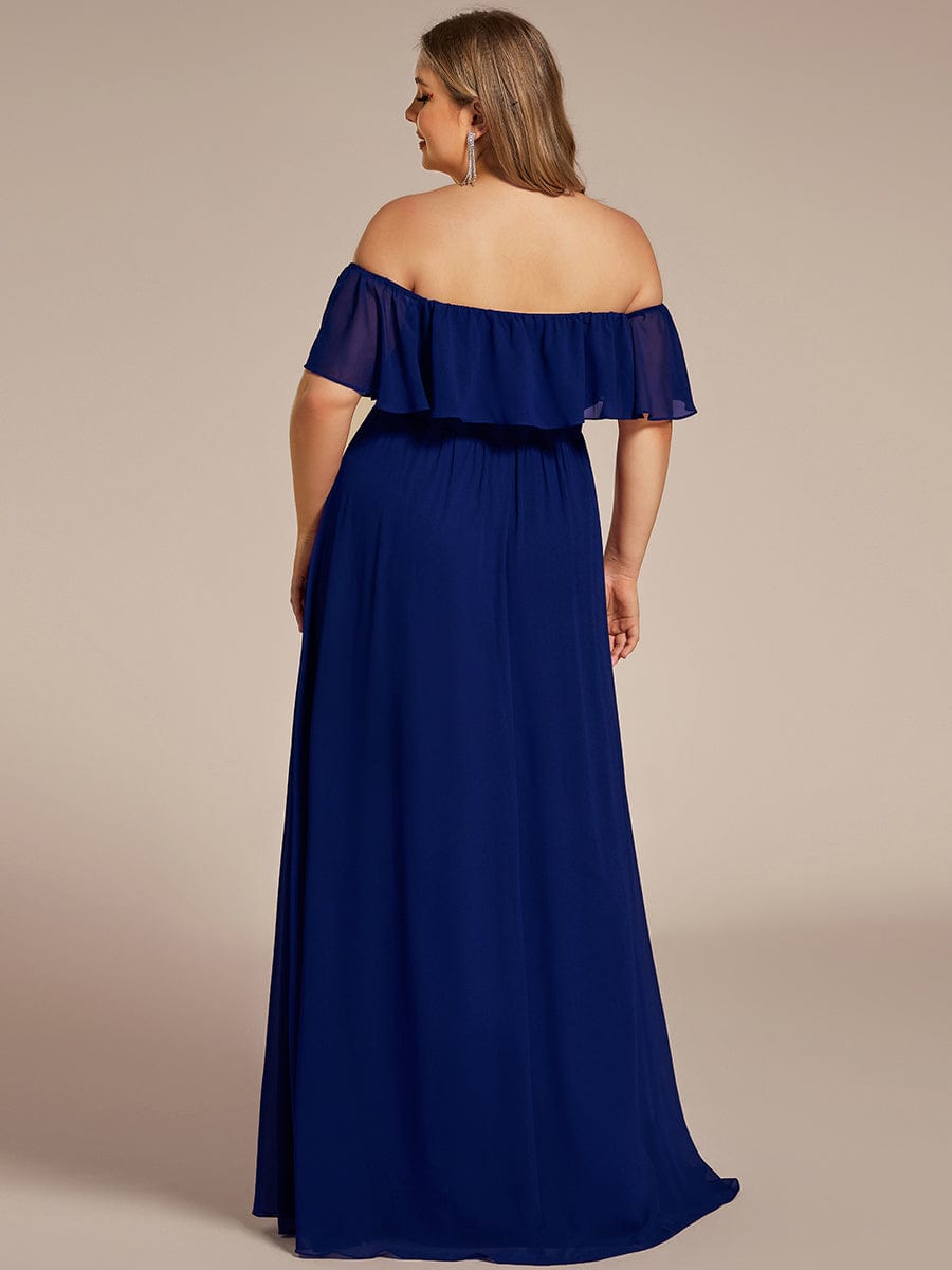 Custom Size Chiffon Ruffle Off Shoulder Thigh Split Bridesmaid Dresses #color_Royal Blue