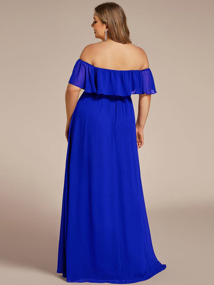 Custom Size Chiffon Ruffle Off Shoulder Thigh Split Bridesmaid Dresses #color_Sapphire Blue