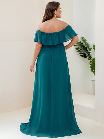 Plus Size Sexy Side Split Long Chiffon Formal Dresses #Color_Teal