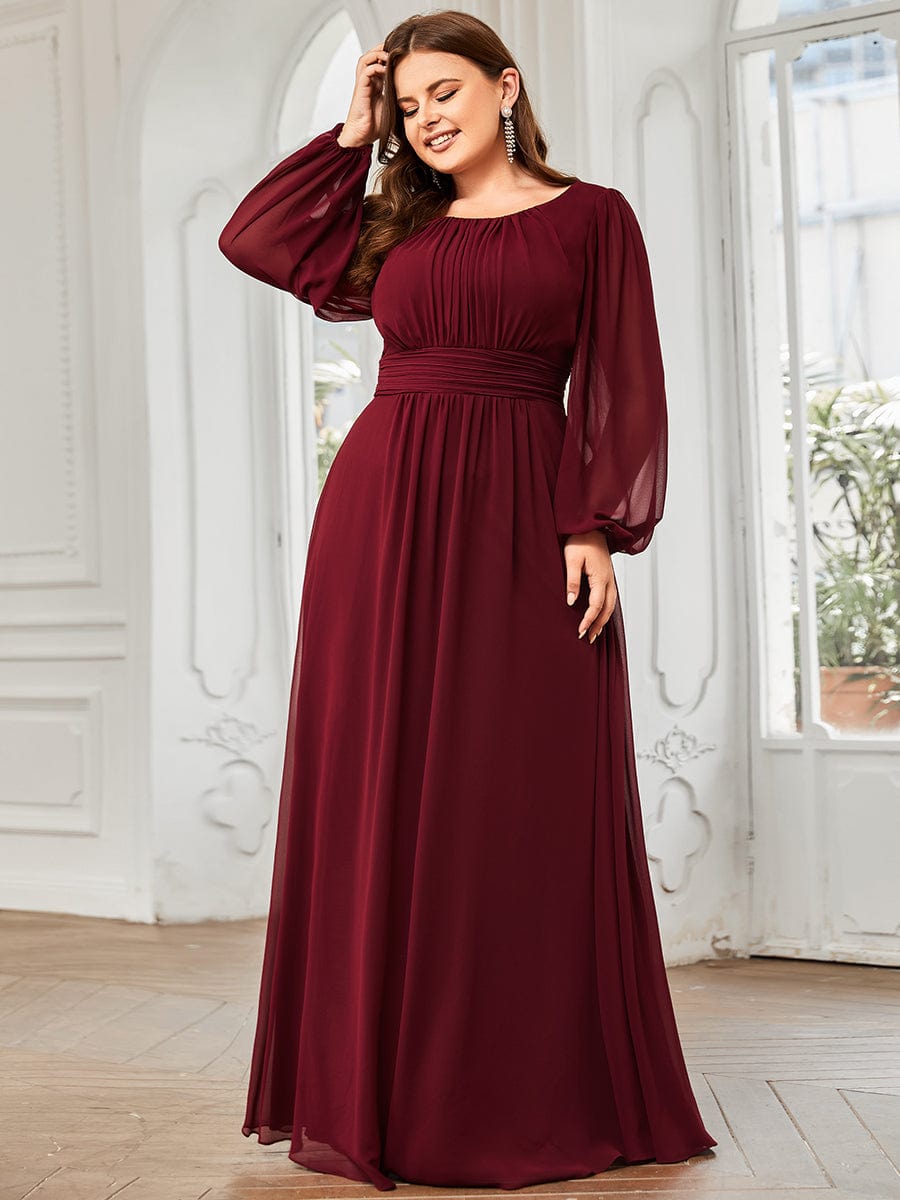 Custom Size See-Througth Puff Sleeve Chiffon Bridesmaid Dress #color_Burgundy