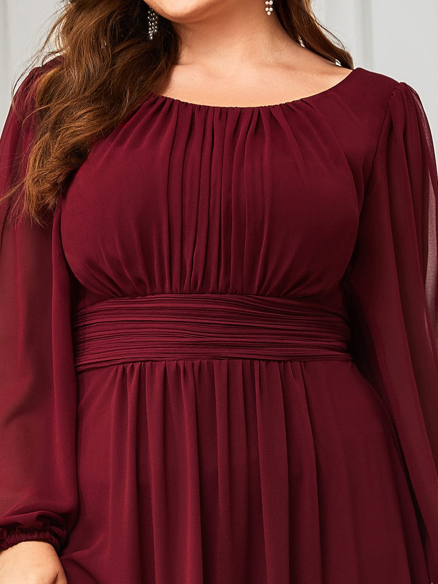 See-Througth Puff Sleeve Chiffon Plus Size Bridesmaid Dress #color_Burgundy