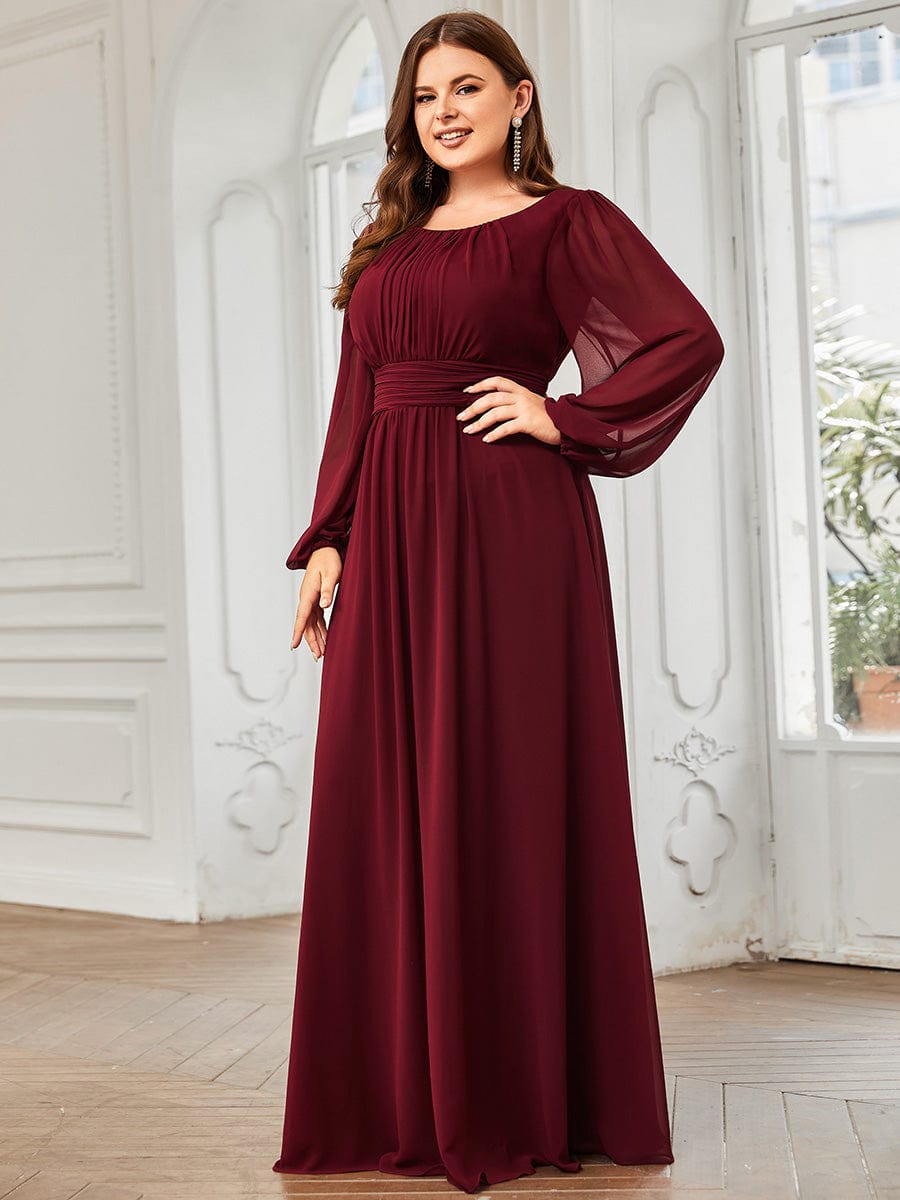 Chiffon High Empire Waist Puff Sleeve Bridesmaid Dress #color_Burgundy