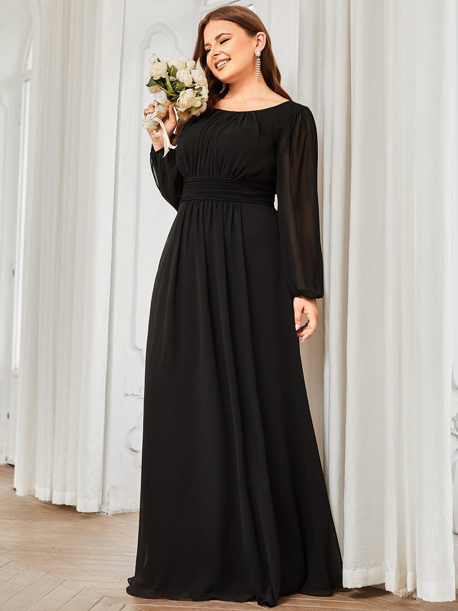 Custom Size See-Througth Puff Sleeve Chiffon Bridesmaid Dress #color_Black