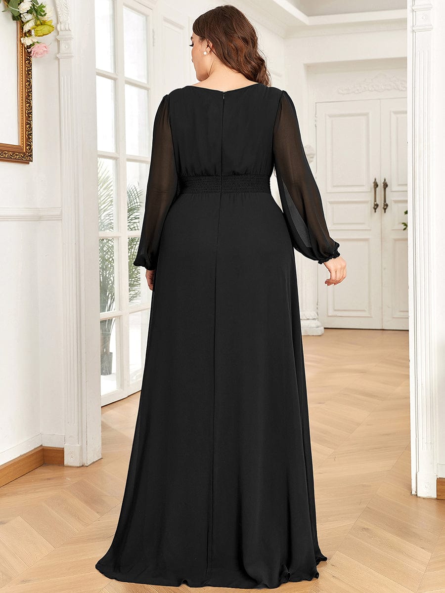 Chiffon High Empire Waist Puff Sleeve Bridesmaid Dress #color_Black