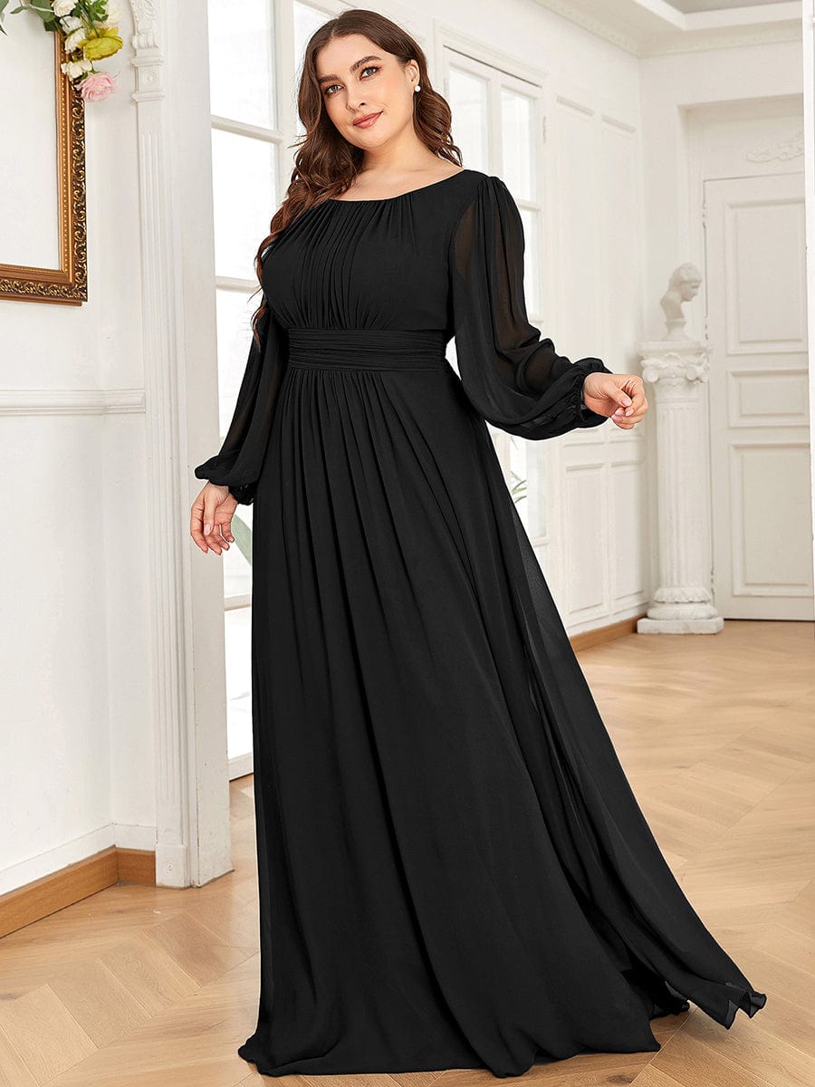 Chiffon High Empire Waist Puff Sleeve Bridesmaid Dress #color_Black