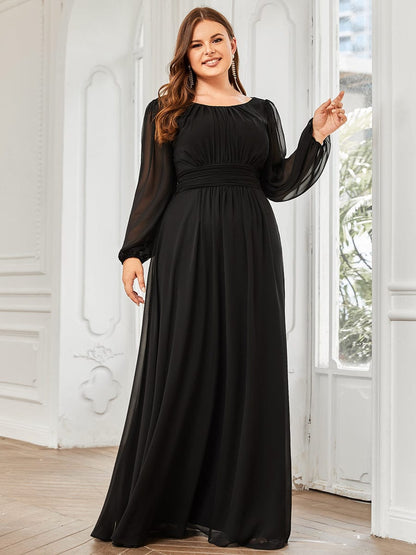 Custom Size See-Througth Puff Sleeve Chiffon Bridesmaid Dress #color_Black