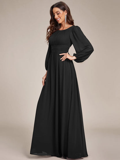 Chiffon High Empire Waist Puff Sleeve Bridesmaid Dress #color_Black