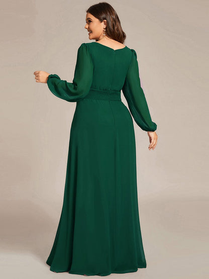 Custom Size See-Througth Puff Sleeve Chiffon Bridesmaid Dress #color_Dark Green