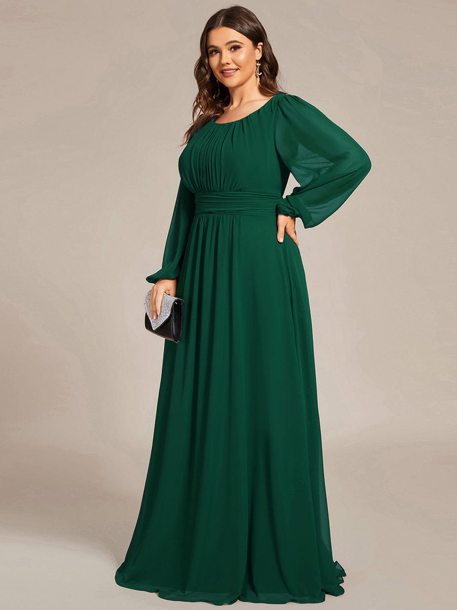 Custom Size See-Througth Puff Sleeve Chiffon Bridesmaid Dress #color_Dark Green