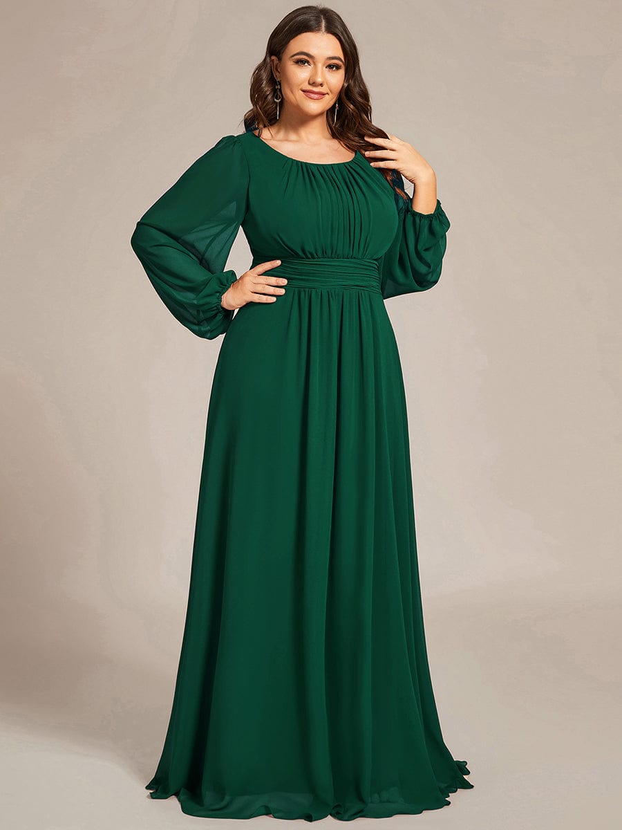 See-Througth Puff Sleeve Chiffon Plus Size Bridesmaid Dress #color_Dark Green