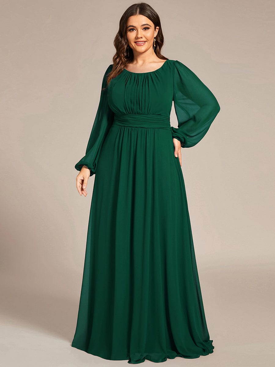 Custom Size See-Througth Puff Sleeve Chiffon Bridesmaid Dress #color_Dark Green